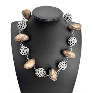 Abra Black and White Polka Dot Mixed Metal Large Nugget Beaded Necklace